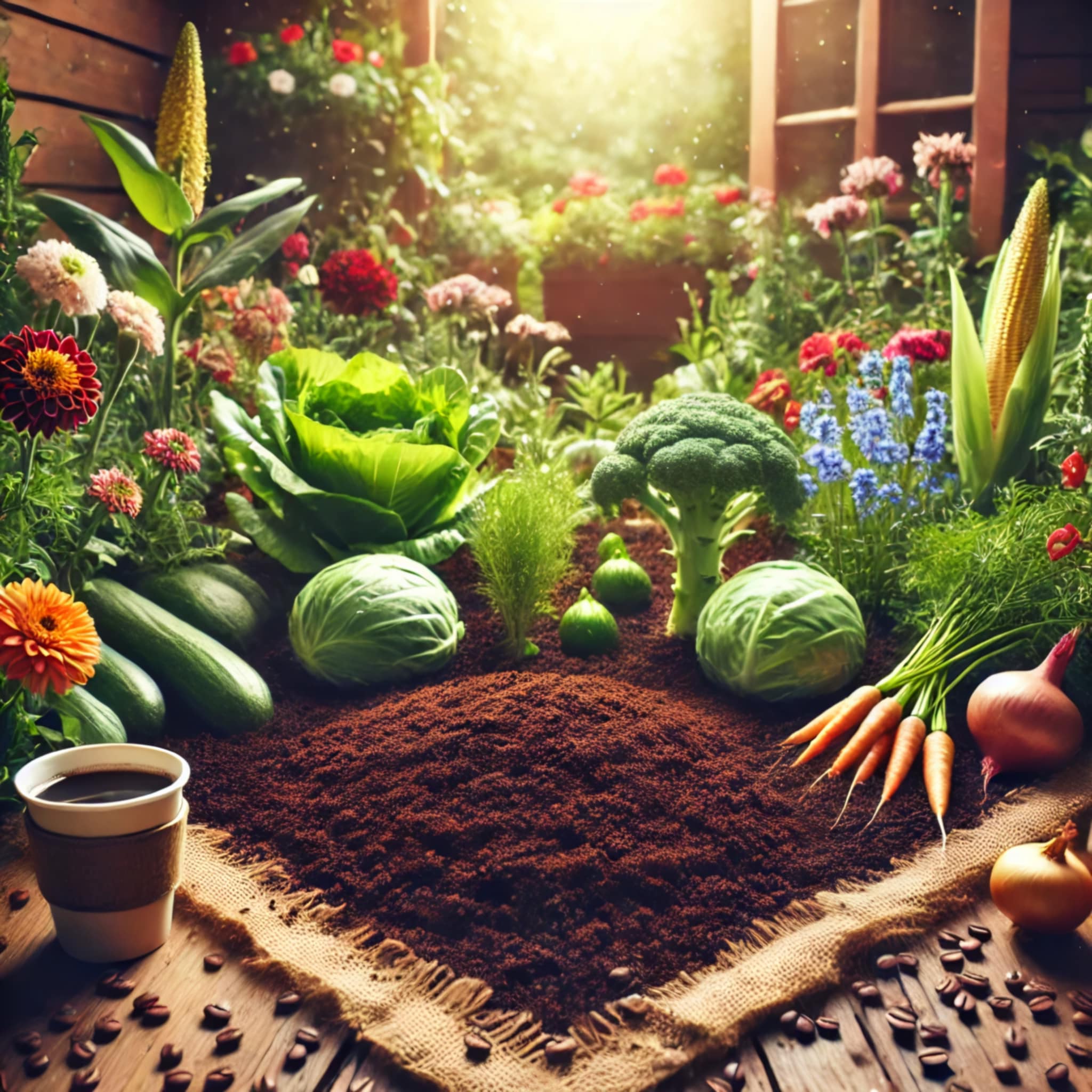 Thriving Vegetable Garden with Coffee Grounds