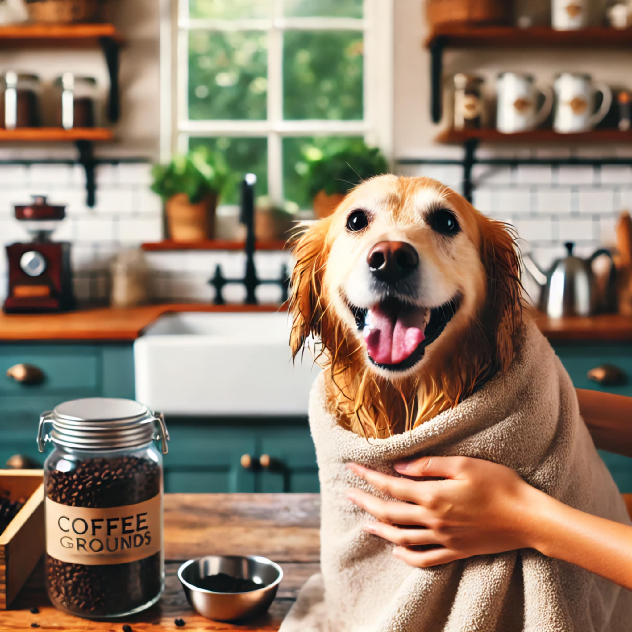 Happy Dog After Flea Treatment with Coffee Grounds